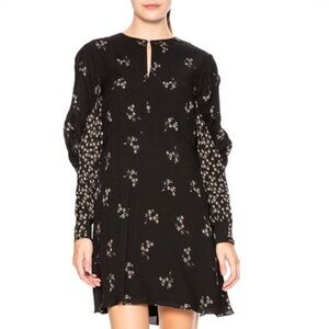 Tibi- Black Lila Florence Longsleeve White Floral Mini Ruched Dress